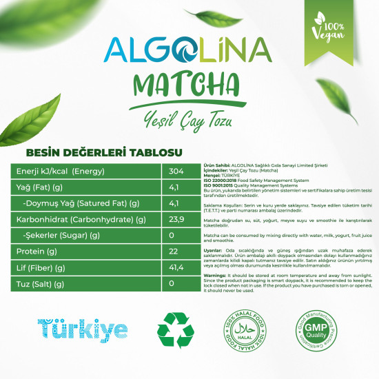 Algolina Matcha Tozu 50 Gr (Yeşil Çay) (2 Adet) Algolina Matcha Tozu 50 Gr (Yeşil Çay) (2 Adet)